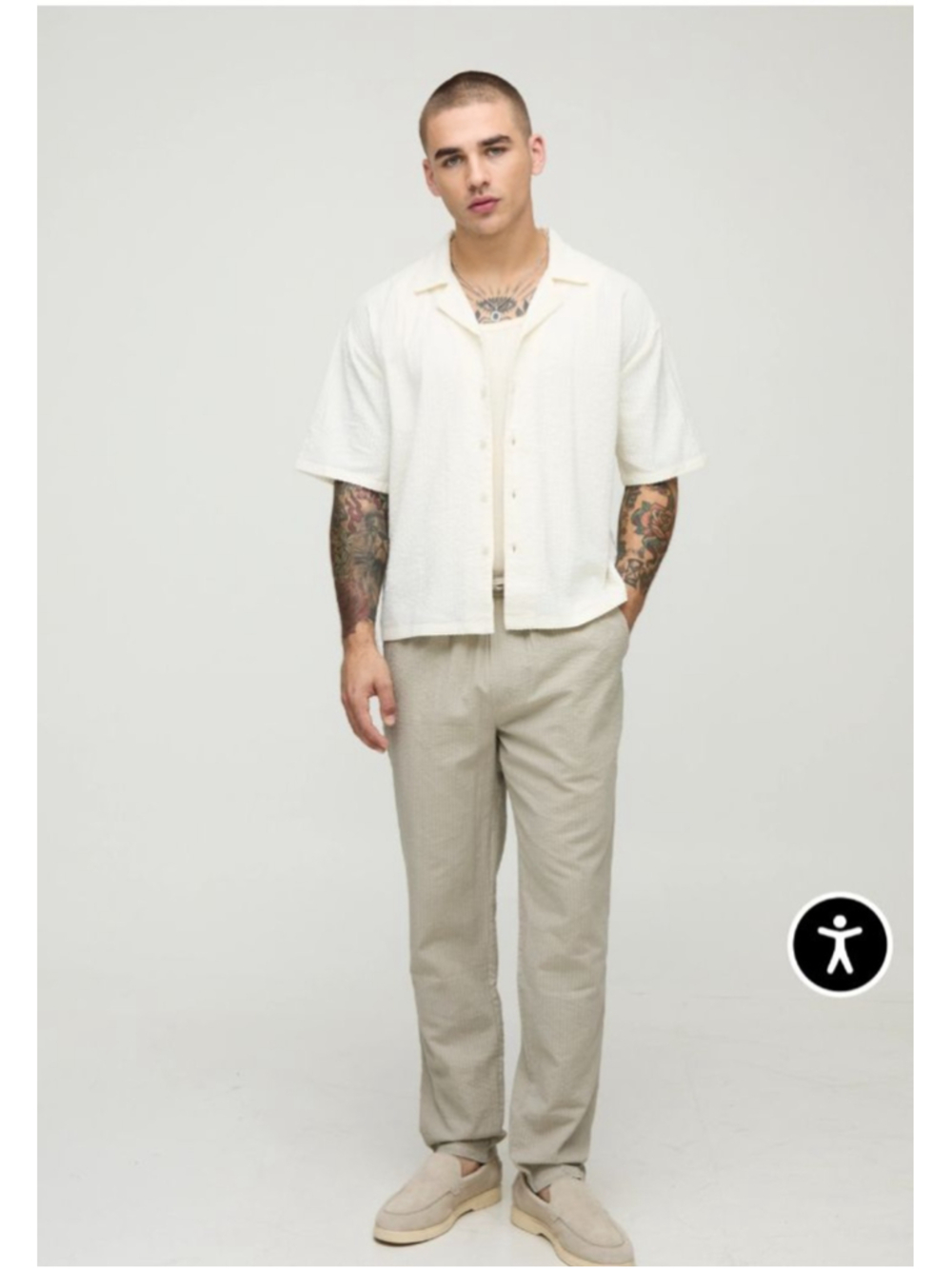 Men's boohooMAN Slim Fit Seersucker Trousers M Light Grey